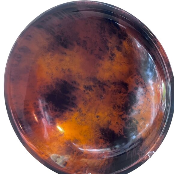 Vtg Marbled Serving Tray Amber & Black Swirl TurtoiseShell Design 17" Diameter - Picture 5 of 5